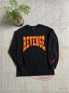 Revenge Black Long Sleeve Tee with Orange-Red Graphic